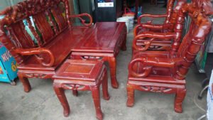bàn ghế gỗ gụ 6 món tay 10 đục trúc