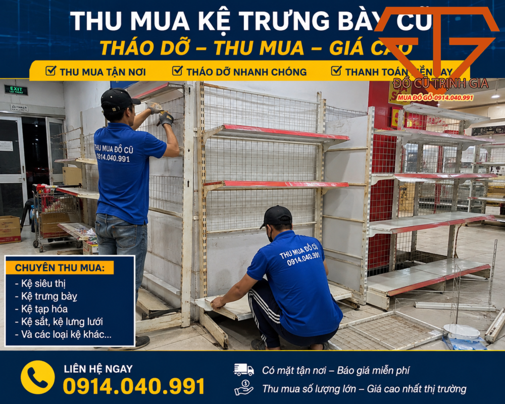 tháo dỡ kệ siêu thị cũ an toàn