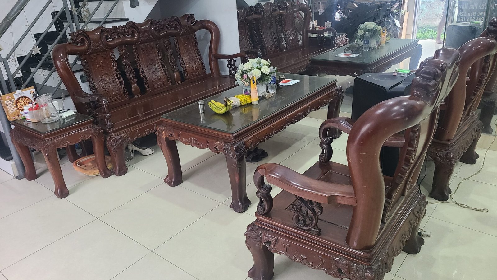 bàn ghế gỗ gụ tay 12